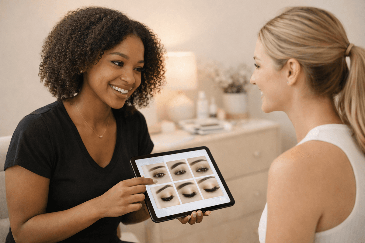 Lash artist consulting with a client